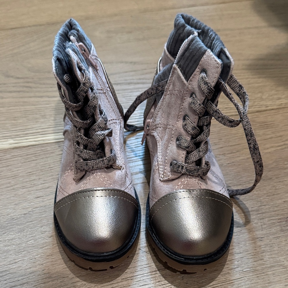 Steve Madden Pink Lace-Up Ankle Boots with Metallic Toe